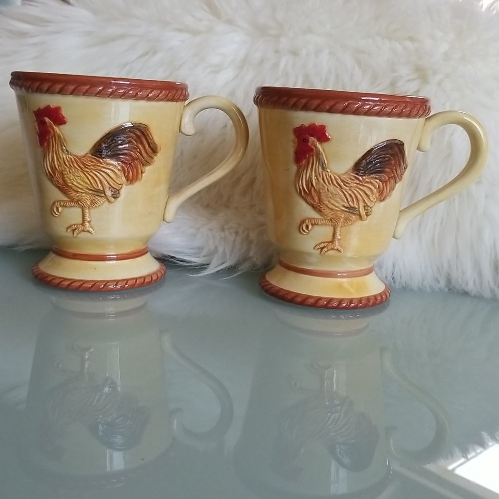 RARE Fitz and Floyd Rooster‎ Coffee Mugs (Set of 2)